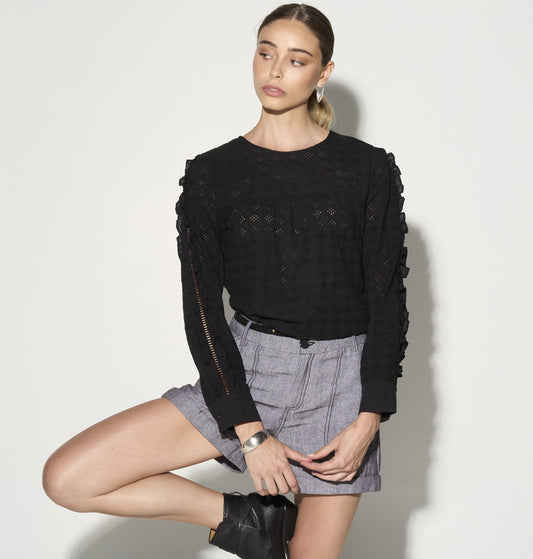 BRIELLE Black Ruffled Blouse-0