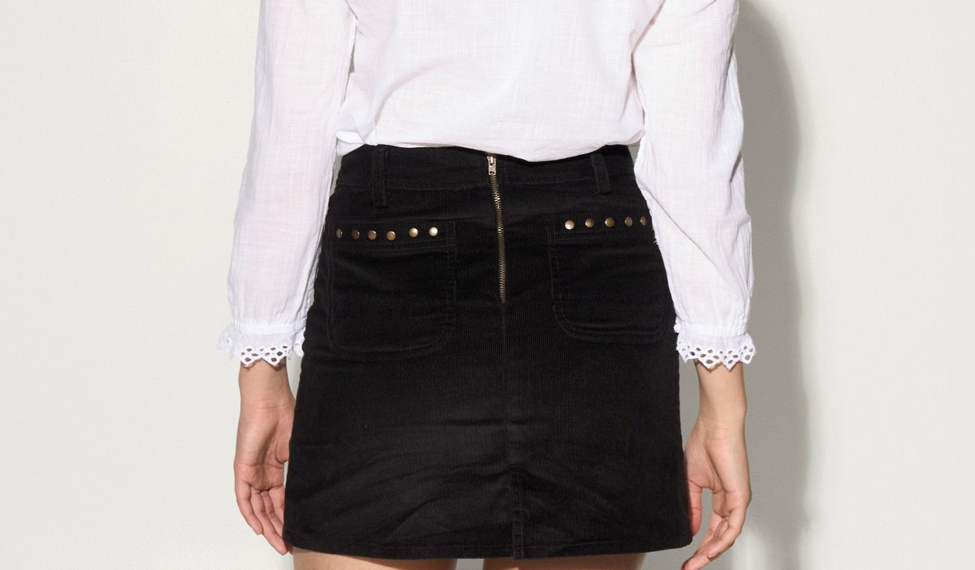 ARMANDE Cord mini skirt with studs - black-1