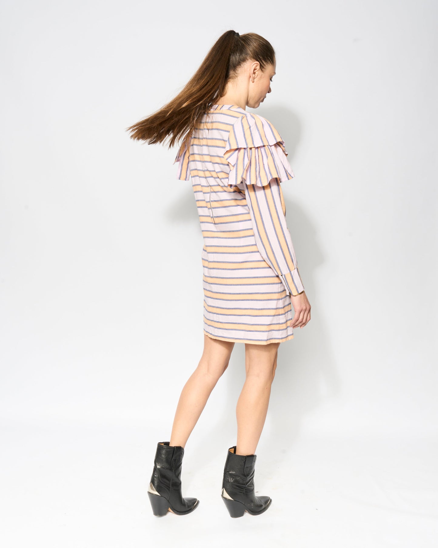 FLORENCE striped dress with ruffle shoulders-2