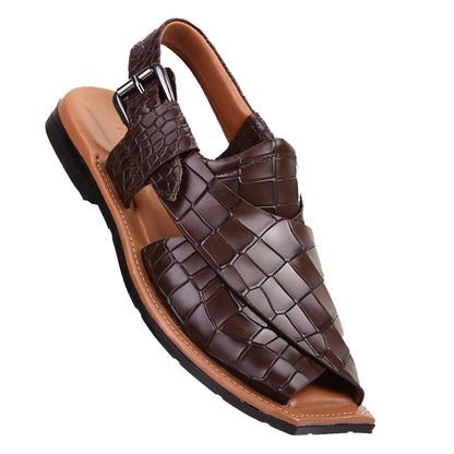 Jenson Men's Croc Print Leather Peshawari Chappal Sandals-0