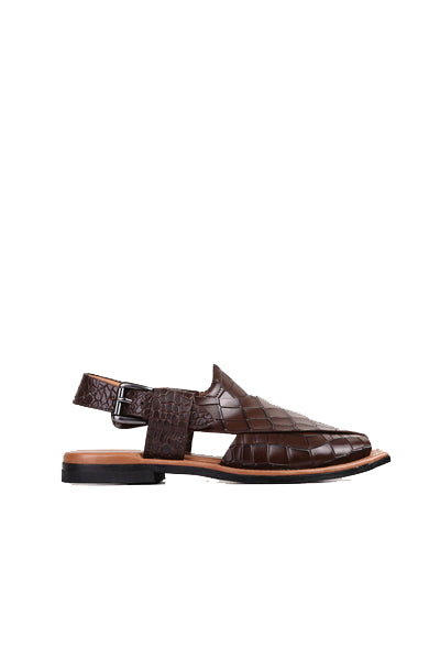 Jenson Men's Croc Print Leather Peshawari Chappal Sandals-1