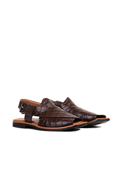 Jenson Men's Croc Print Leather Peshawari Chappal Sandals-2