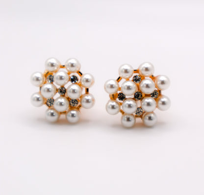 Pearly Floral Elegance Clip-On Earrings-1