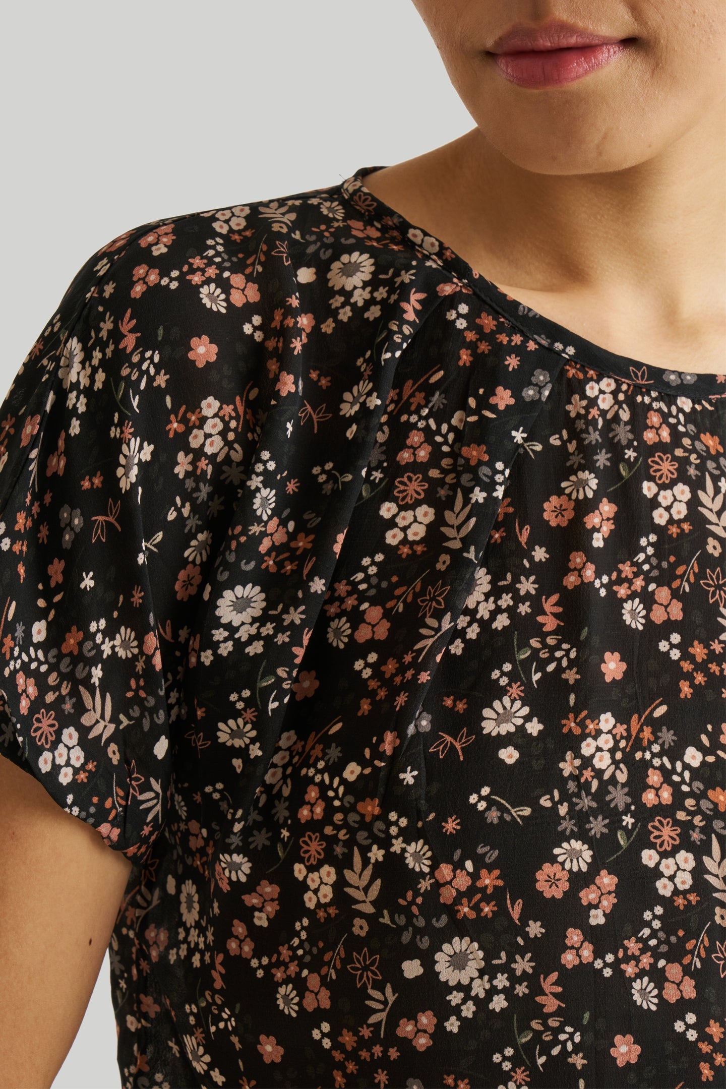 Balloon Sleeve Top in Black Florals-3