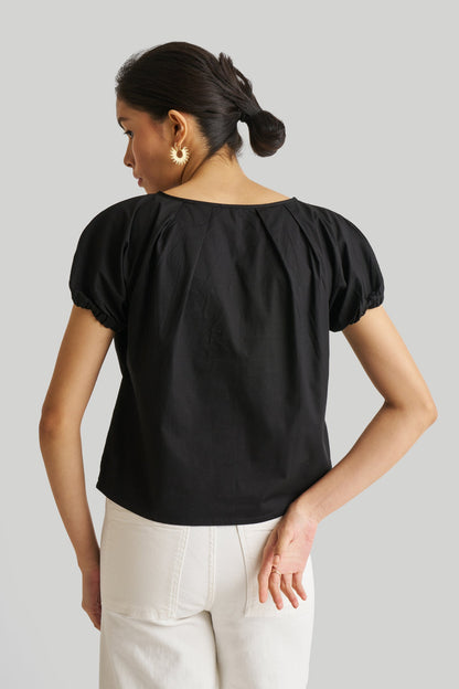 Balloon Sleeve Top in Black-1