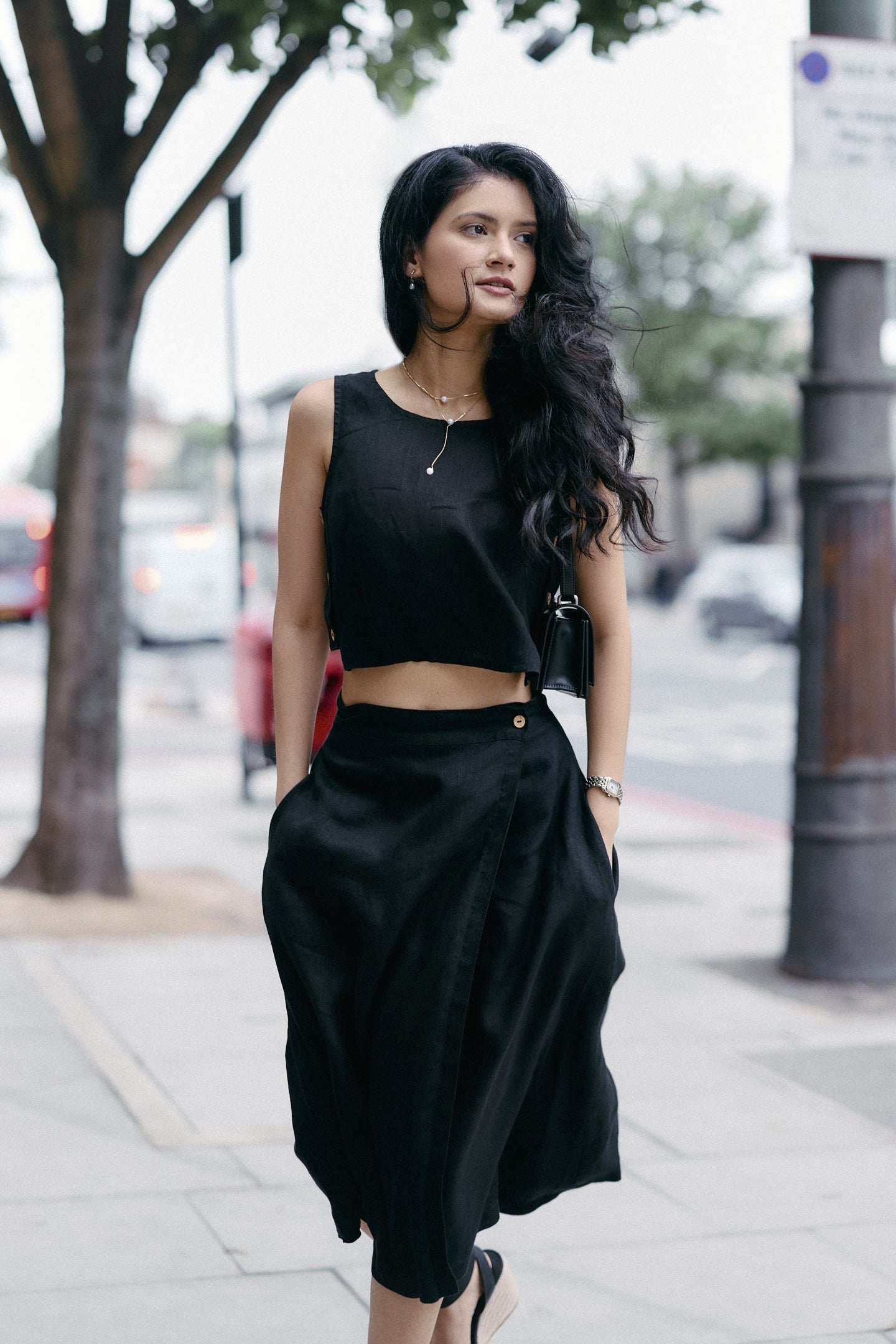 Overlap Midi Skirt in Black-0