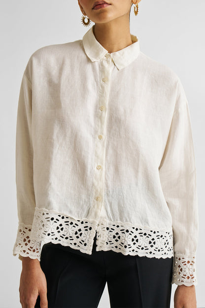 Button-down with Lace Shirt in Off-white-2