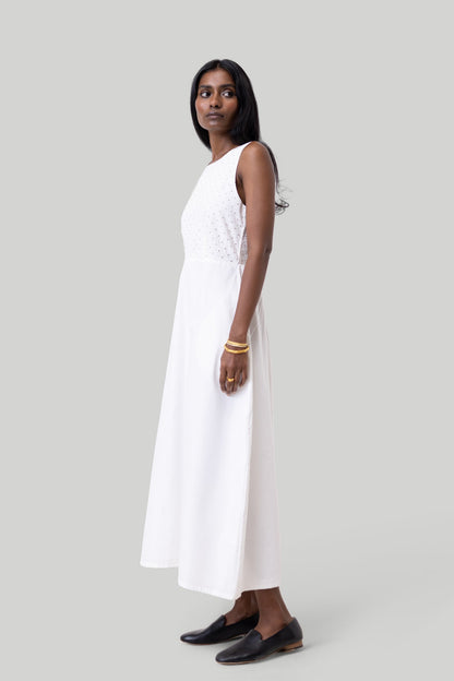 Cross-back Midi Dress in Eyelet Embroidery-4