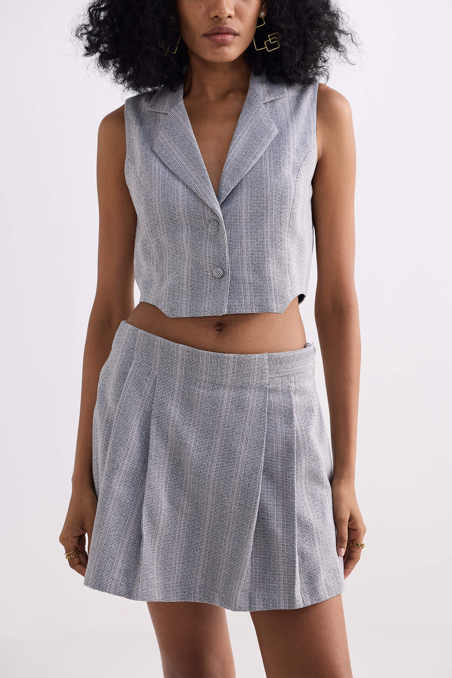 Cropped Cotton Tweed Vest in Grey-3