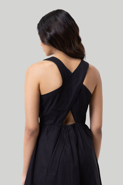 Cross-back Midi Dress in Black-1