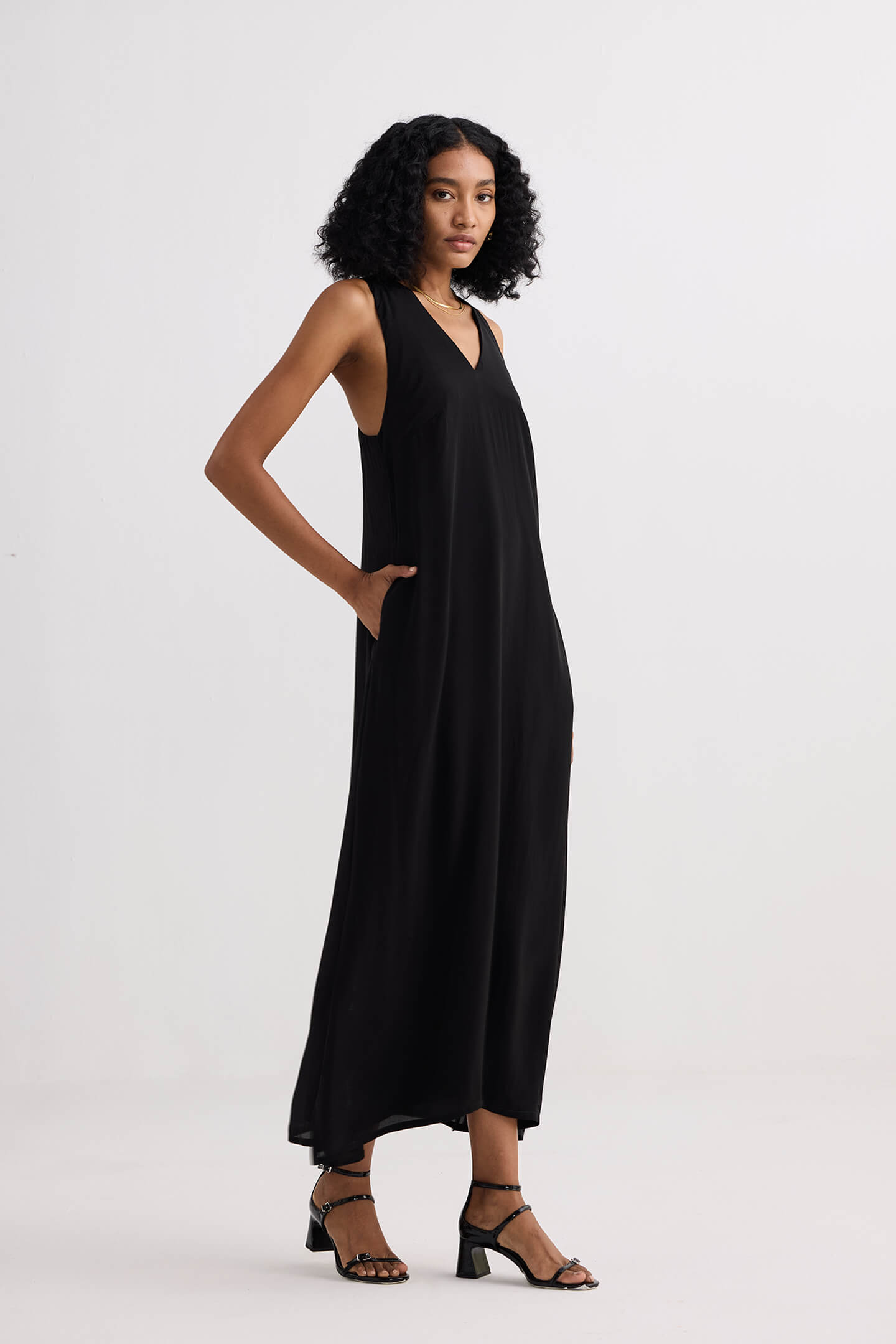 Crossed in Chic Sleeveless Maxi Dress in Black-3