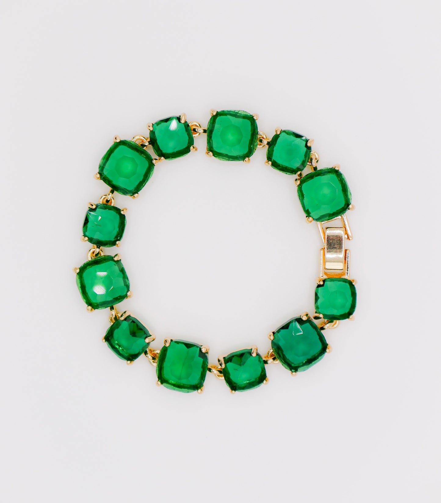 Emerald Elegance Gold-Plated Faux Diamond Bracelet-3