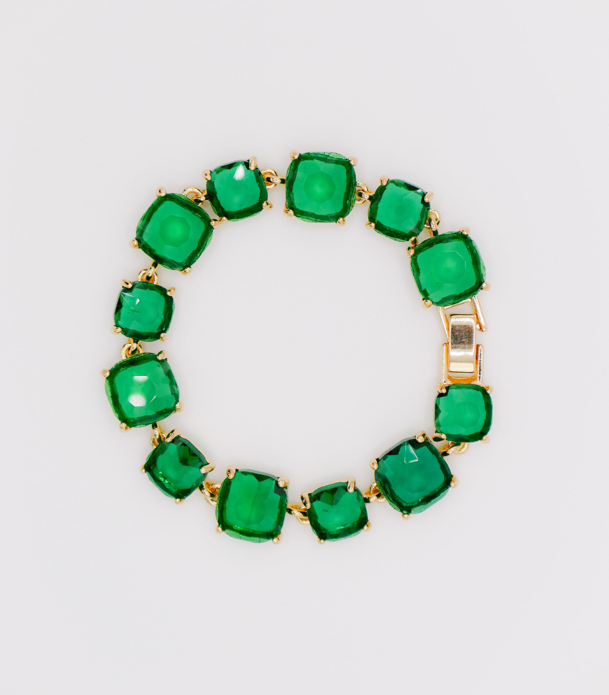 Emerald Elegance Gold-Plated Faux Diamond Bracelet-3