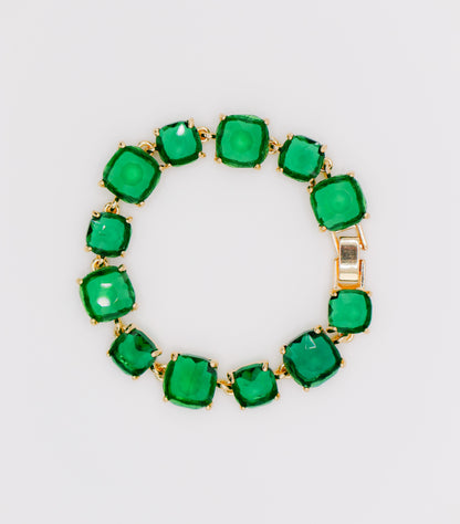 Emerald Elegance Gold-Plated Faux Diamond Bracelet-3