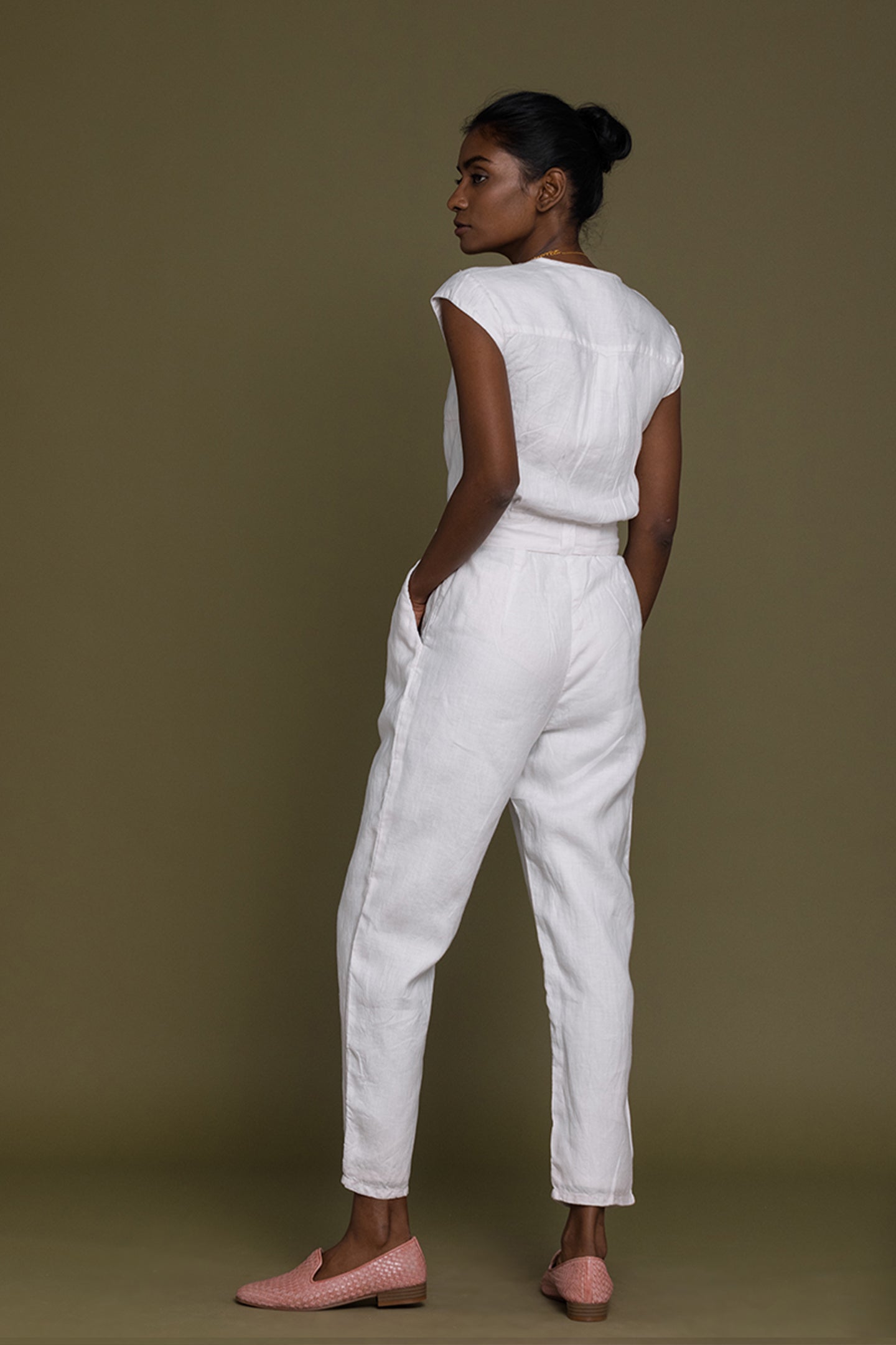 Evening Chai Jumpsuit in White-2