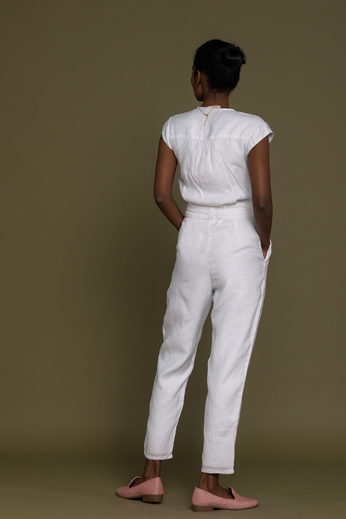 Evening Chai Jumpsuit in White-1