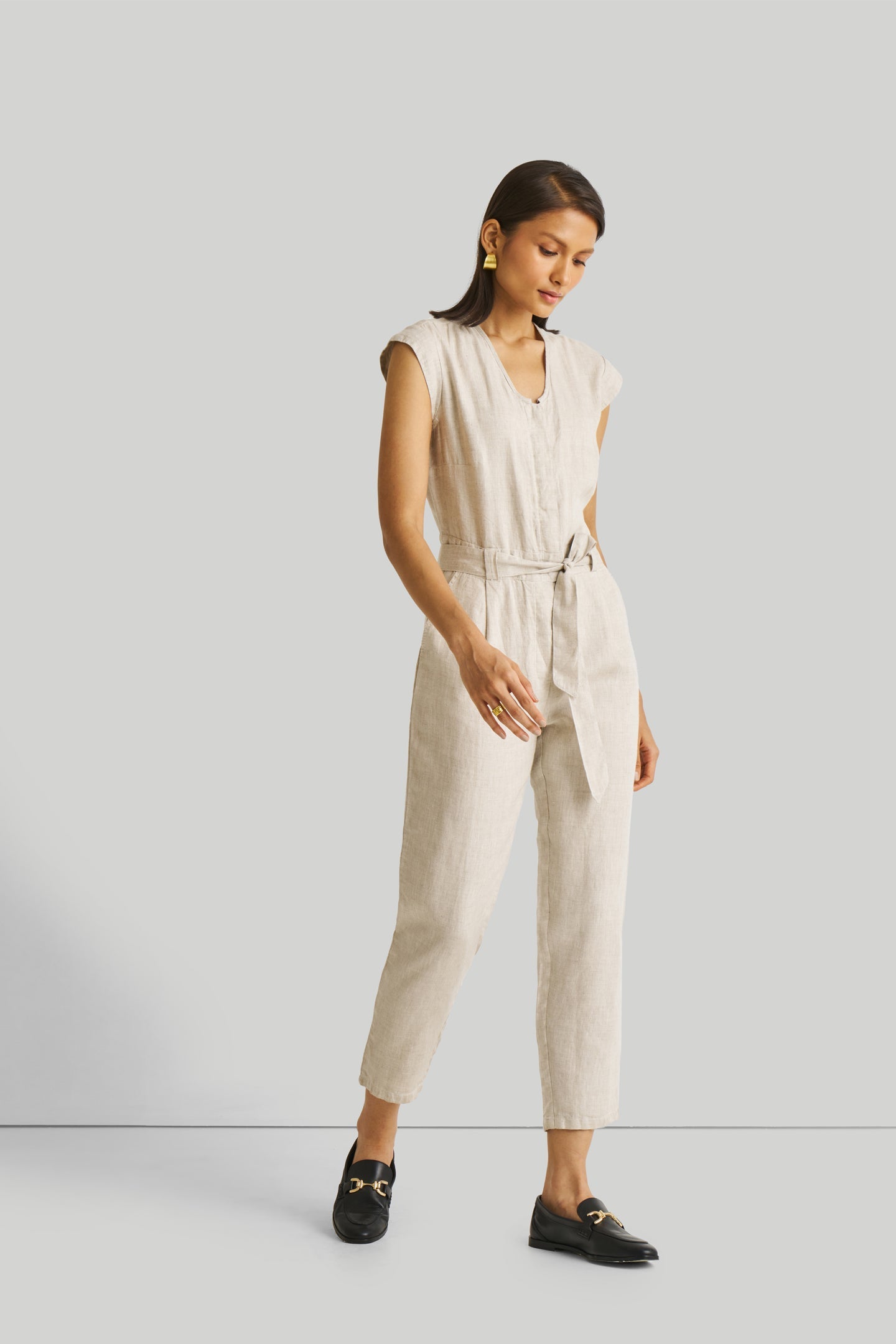 Evening Chai Jumpsuit in Light Beige-4