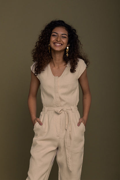 Evening Chai Jumpsuit in Sand Beige-2