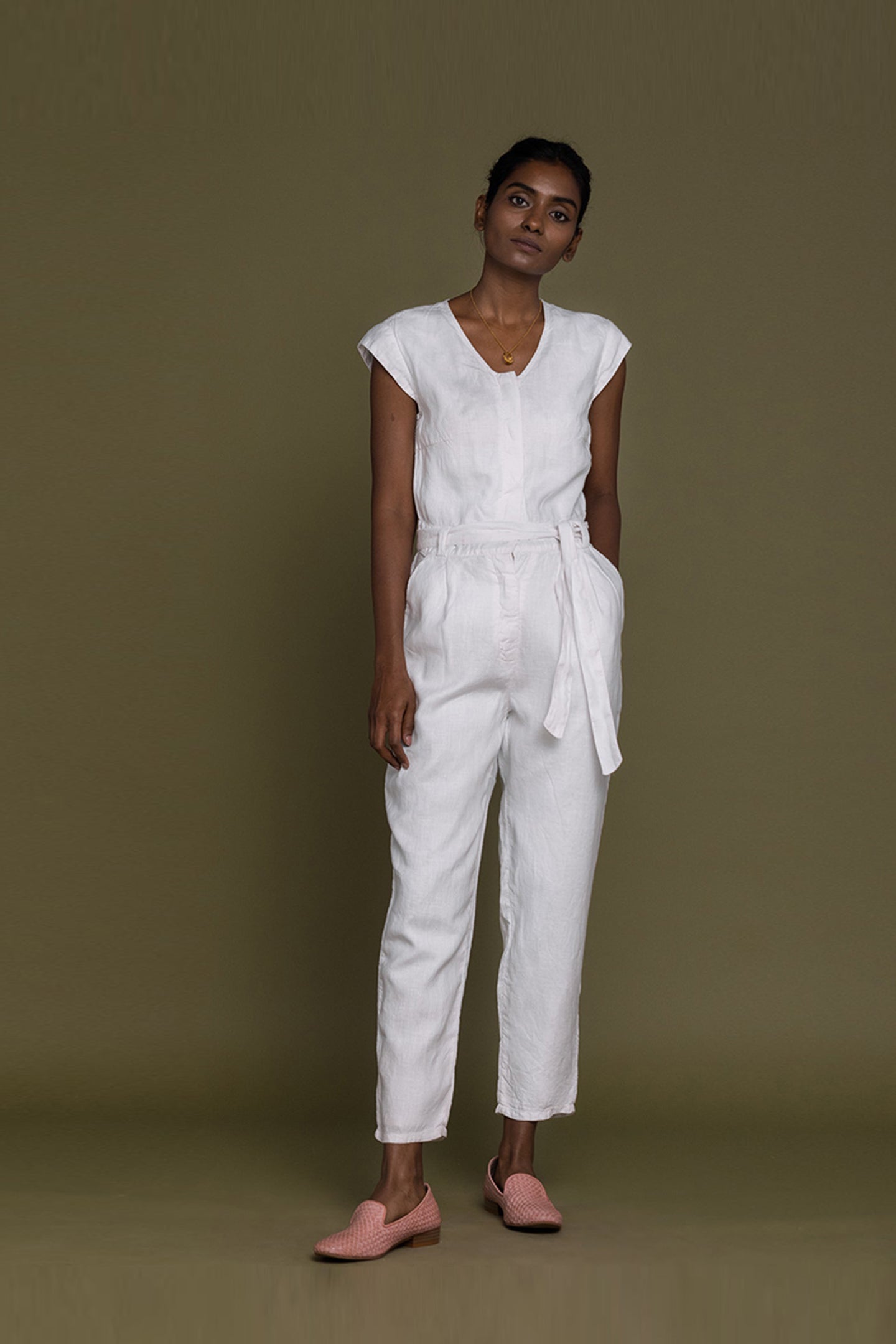 Evening Chai Jumpsuit in White-0