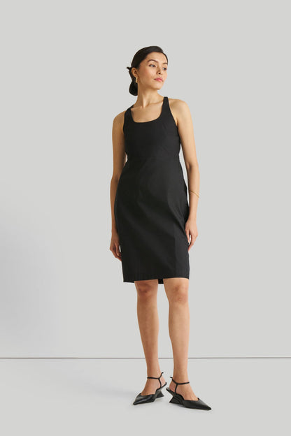 Fitted Knee Length Dress in Black-0