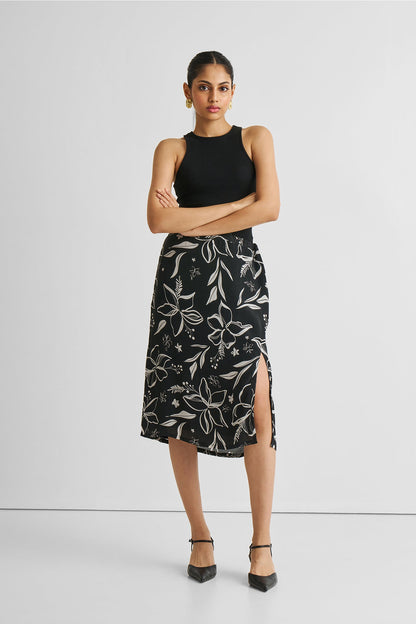 Floral Skirt with Front Slit-3