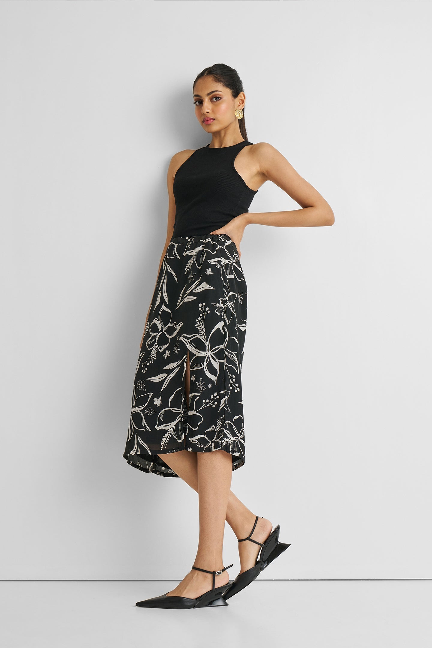 Floral Skirt with Front Slit-1