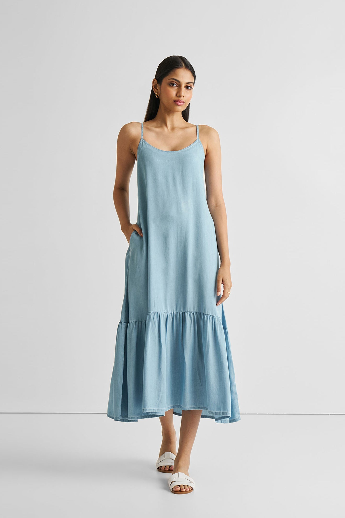 Flowy Maxi Dress in Blue Denim-0