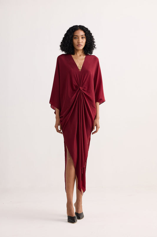 Front Twist Kaftan Dress in Burgundy-0