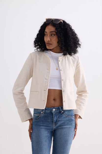 Lady Jacket in Cream Cotton Tweed-4