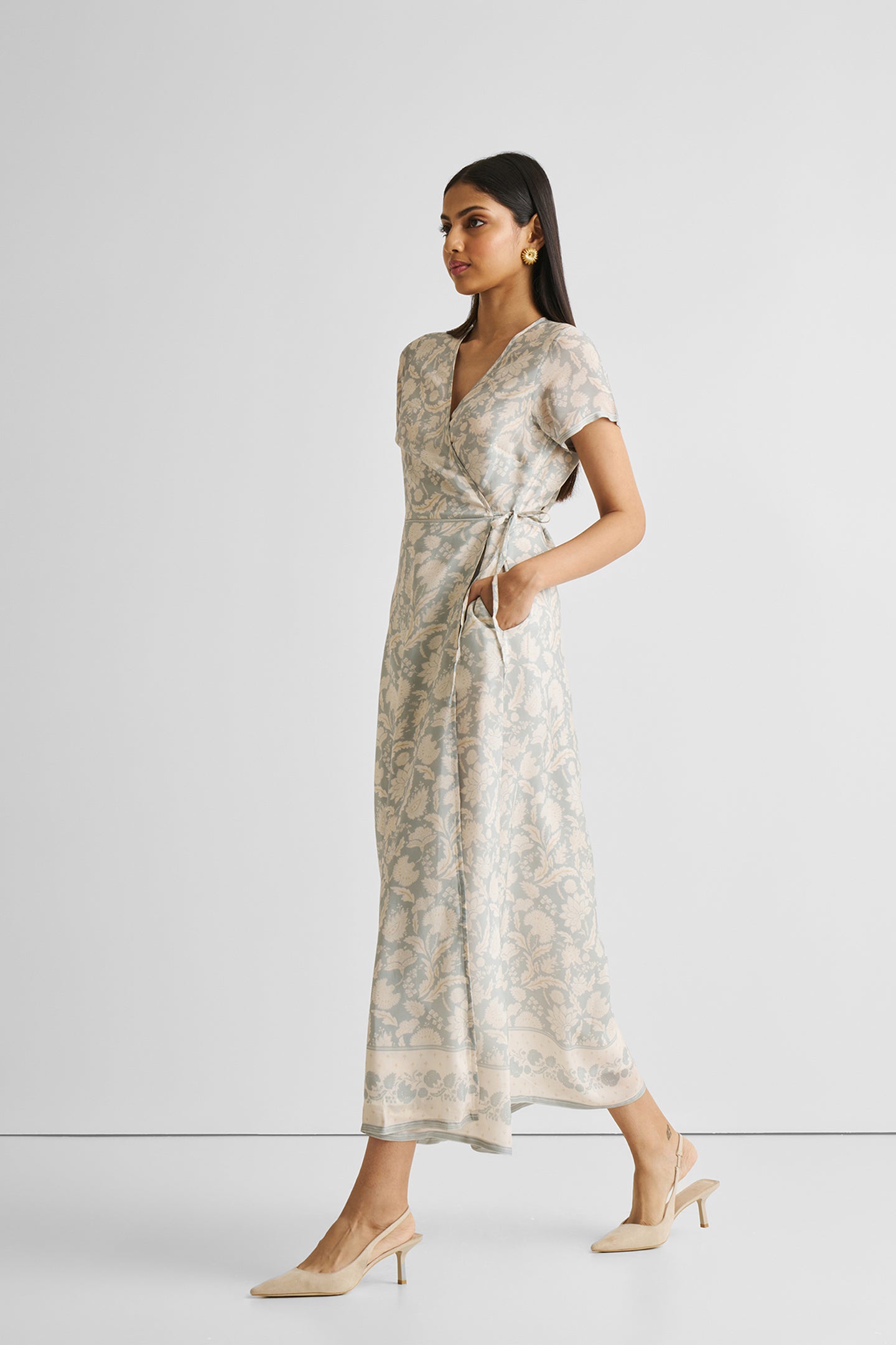 Maxi Wrap Dress in Blue Florals-3