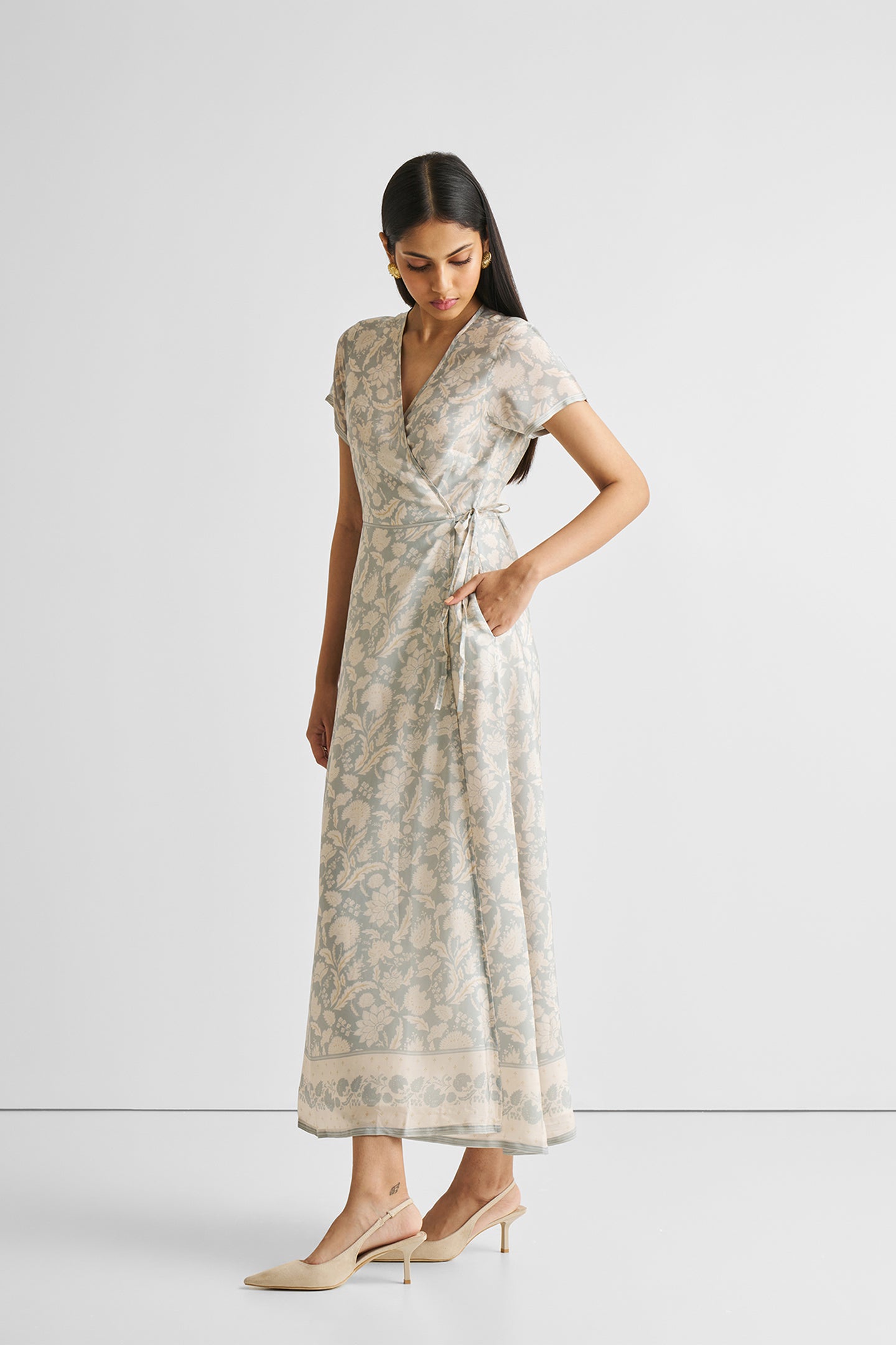 Maxi Wrap Dress in Blue Florals-4