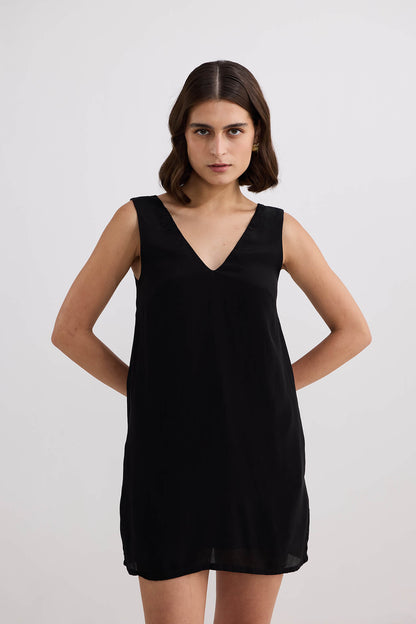 Midnight Muse V-neck Short Dress in Black-3