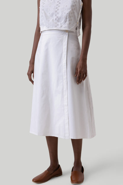 Overlap Midi Skirt in White-2