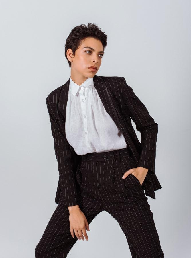 Black Pinstripes Suit Pants-2