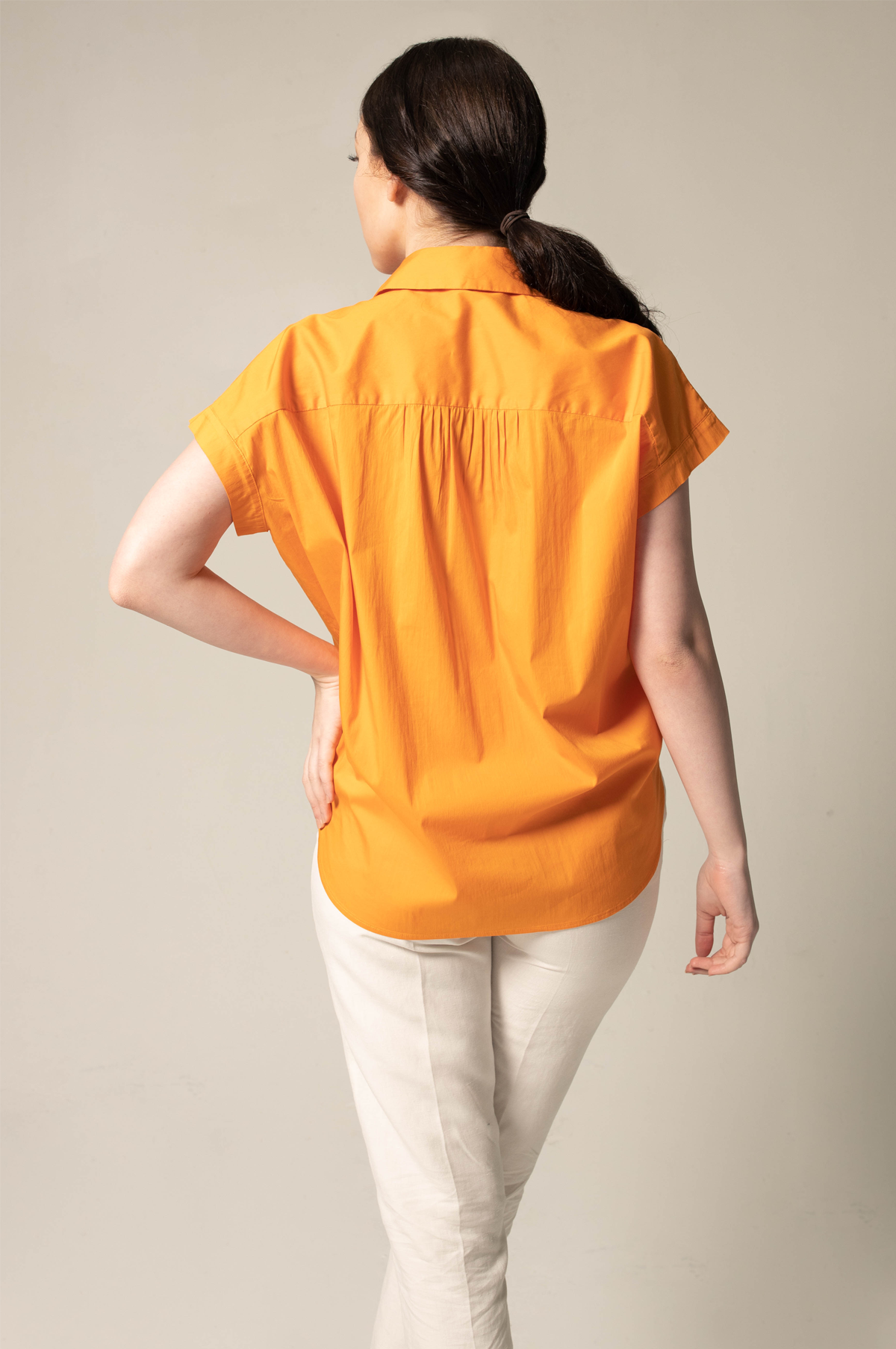 Women's Gather Collar Shirt in Orange-2