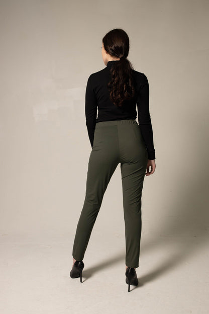 Olive Skinny Pants Women's Trousers-4