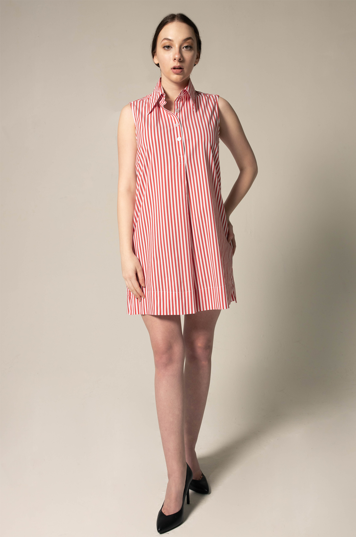 Italian Cotton Red Stripe Sleeveless Dress-0