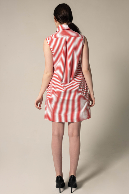 Italian Cotton Red Stripe Sleeveless Dress-1