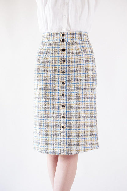 Luxe Plaid Tweed Pencil Skirt-1