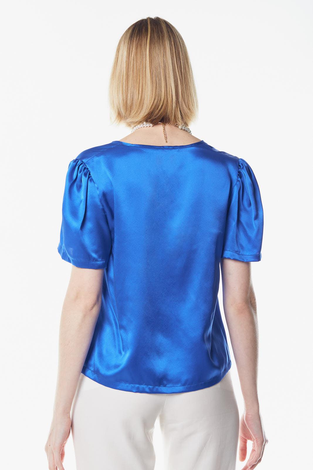 Shining V-Neck Blouse in Blue-2