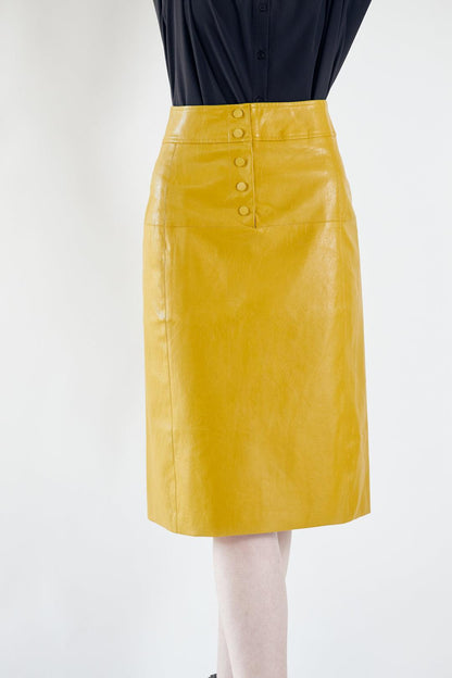 Glossy Vegan Leather Pencil Skirt-3