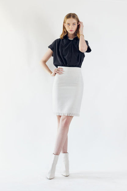 Luxe White Mini Tweed Skirt-0