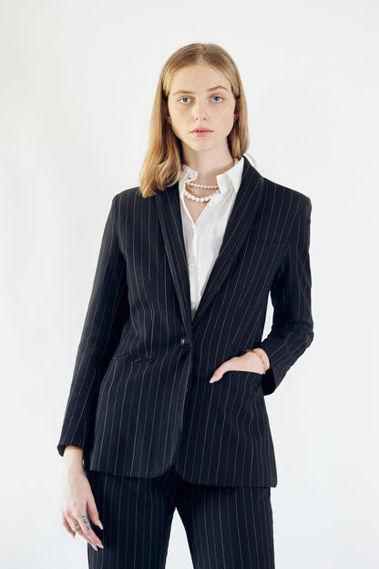 Black Pinstripes Blazer-0