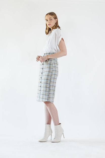 Luxe Plaid Tweed Pencil Skirt-3