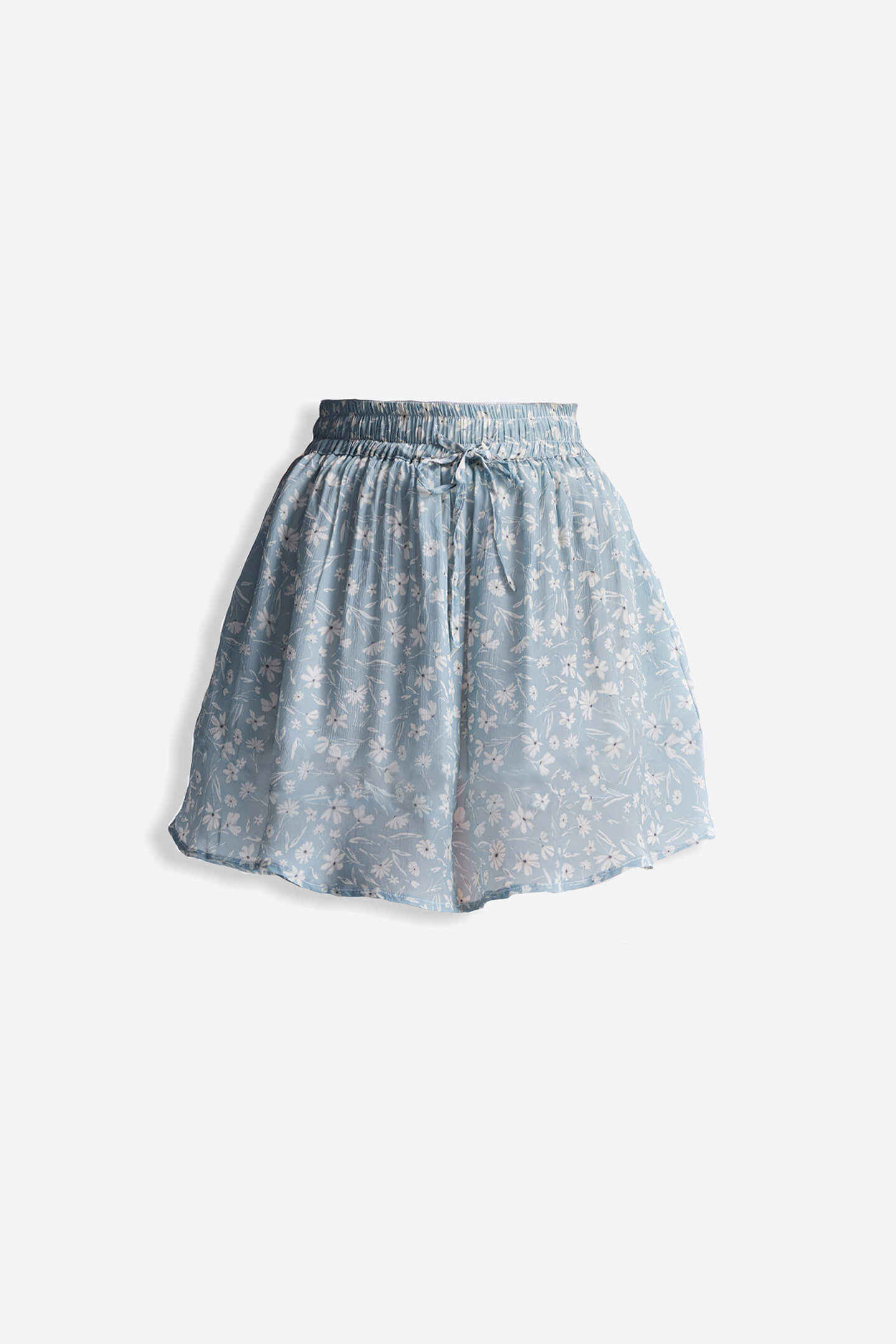 Drawstring Short Skirt in Light Blue Florals-4