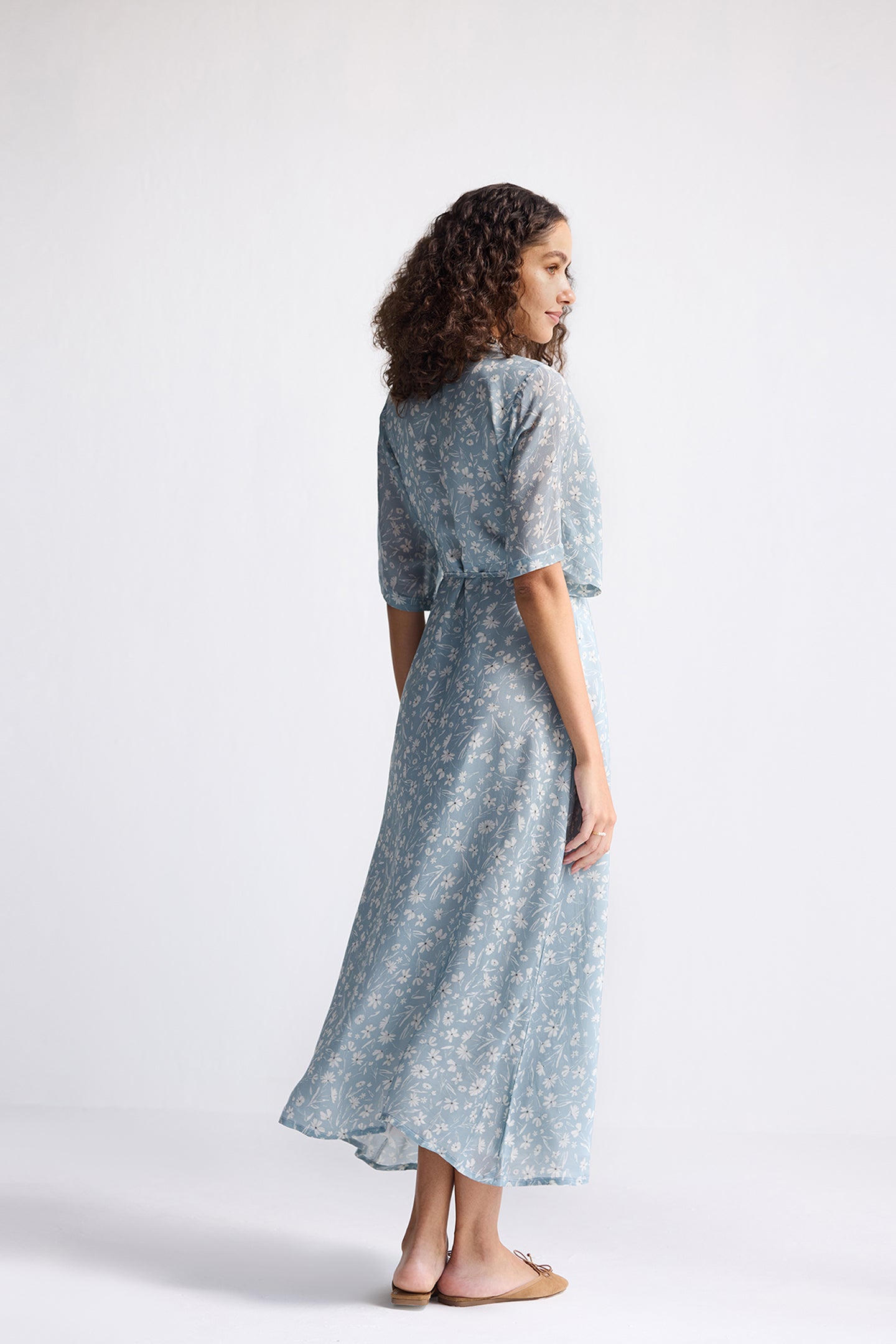 Maxi Wrap Dress in Light Blue Florals-1