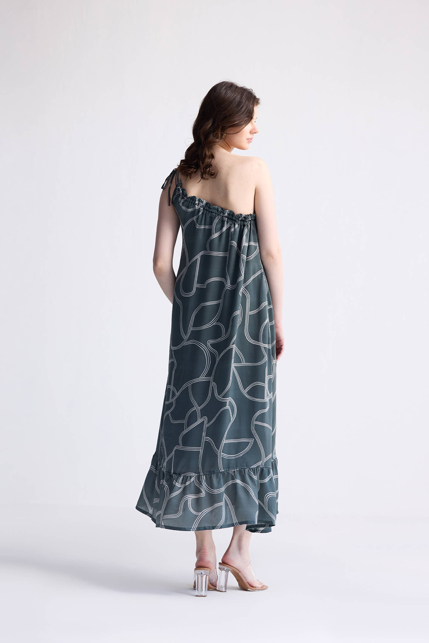 One Shoulder Maxi Dress in Abstract Stripes-1