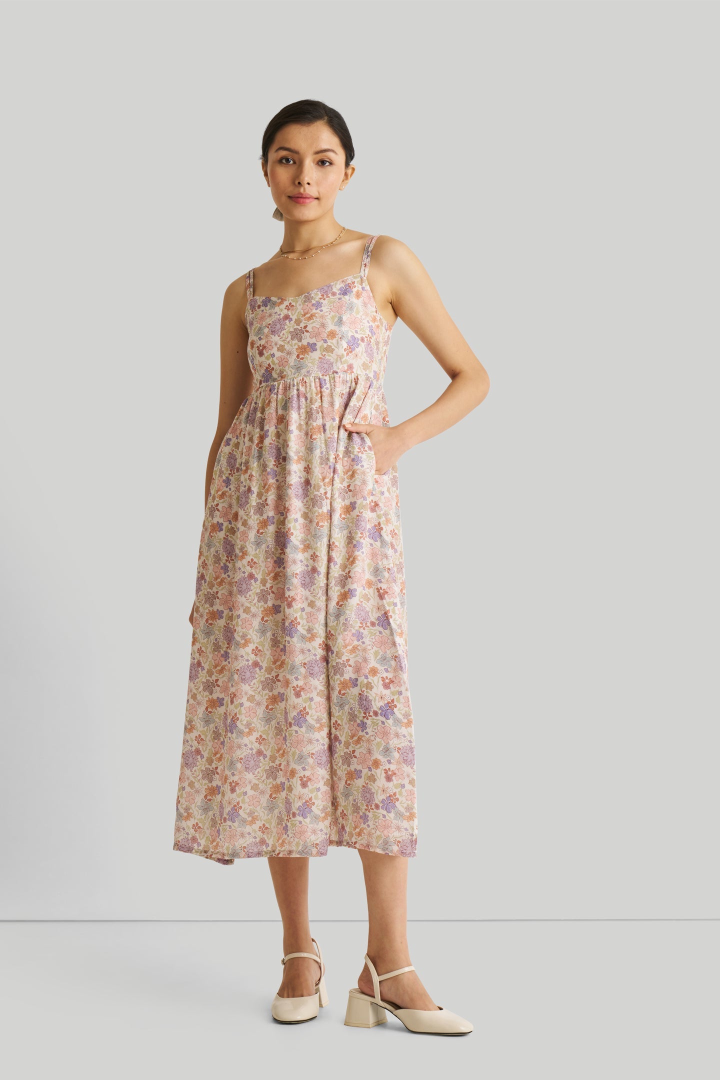 Strappy Gathered Floral Midi Dress-4