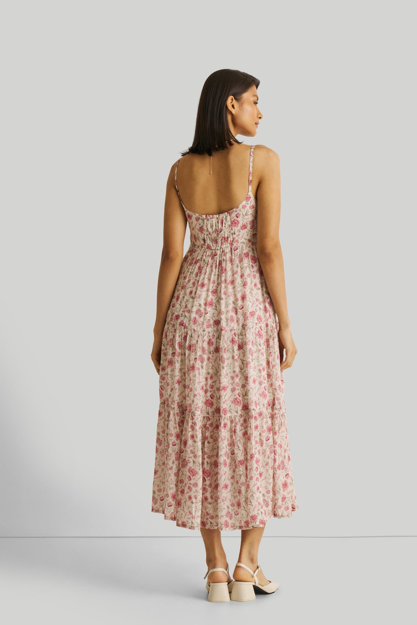 Strappy Tiered Maxi Dress in Pink Florals-1