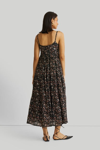 Strappy Tiered Maxi Dress in Black Florals-1